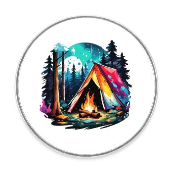 Forest / Wild / Tent / Wilderness / Trees / Life - Round  fridge magnet - white - Front