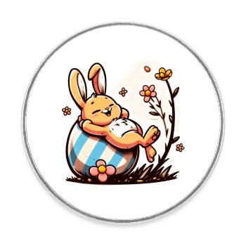 Osterhase faul und niedlich - Runder Kühlschrankmagnet - Weiß - Vorne