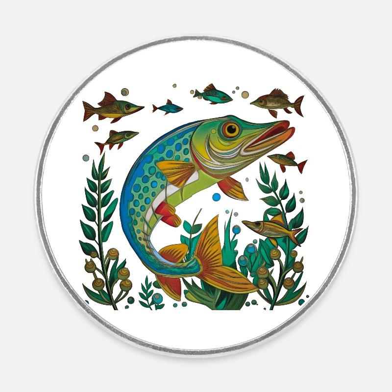 Brochet - Magnet rond - blanc