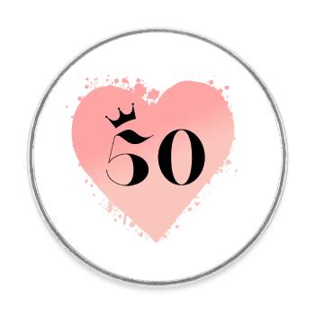Numéro 50, Coeur, Personnalisable - Magnet rond - blanc - Devant