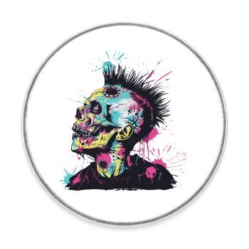 Horreur Punk Zombie Mohawk - Magnet rond - blanc - Devant