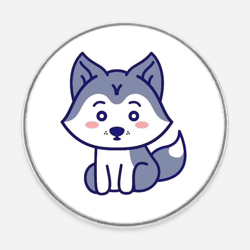 Wolf - Round  fridge magnet - white