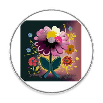 Colorful Blossom Spring Abstraction - Round  fridge magnet - white - Front