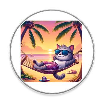 Gato Loco Cat Chilling Cat Holiday Relax Palm Tree - Magnet rond - blanc - Devant