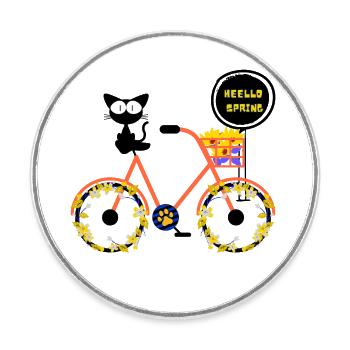 Bonjour le printemps - Chat de printemps - Jardiniers du printemps - Magnet rond - blanc - Devant