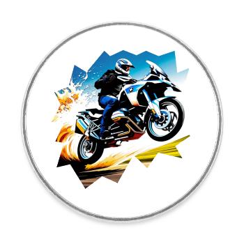 Fliegendes Motorrad - Runder Kühlschrankmagnet - Weiß - Vorne