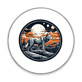 Loup / Meute / Forêt / Sauvage / Faune / Hurlement - Magnet rond - blanc - Devant