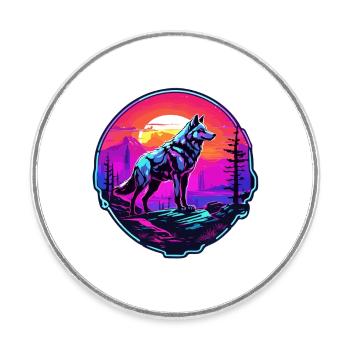 Wolf / Pack / Forest / Wild / Wildlife / Howl - Round  fridge magnet - white - Front