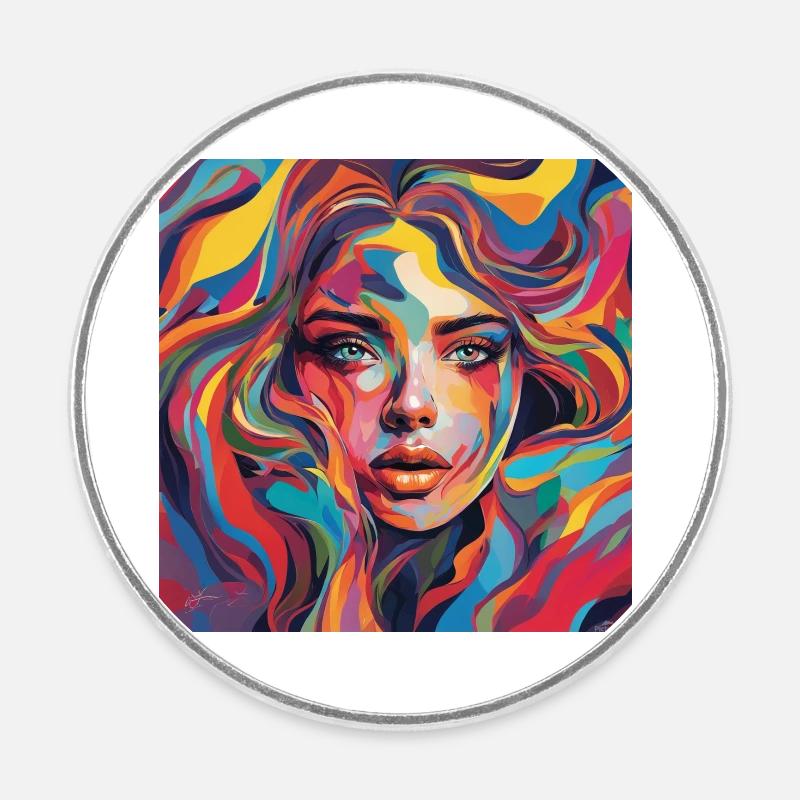 Colorful Chic: Captivating Woman's Face Apparel - Magnet rond - blanc