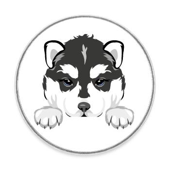 Spähender Husky-Welpe - Runder Kühlschrankmagnet - Weiß - Vorne