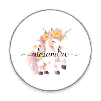 Alexandra! Einhorn-Blumen Design, personalisierbar - Runder Kühlschrankmagnet - Weiß - Vorne