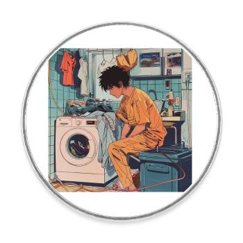 Années 80 Anime Guy Calmant Impression de mode de haute qualité - Magnet rond - blanc - Devant