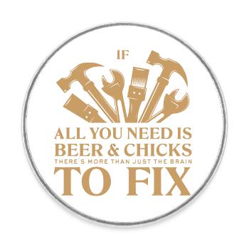 Bier und Mädels - Beer and Chicks lustiger Reim - Round  fridge magnet - white - Front