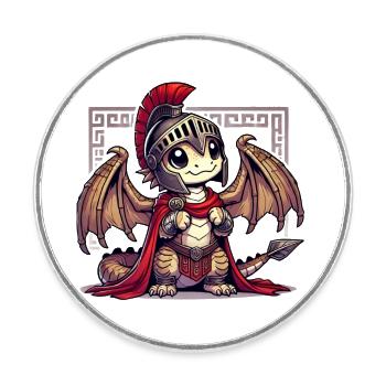 Petit dragon romain guerrier - Magnet rond - blanc - Devant