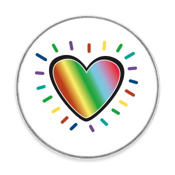 Strahlendes Herz in Regenbogen Farben - Runder Kühlschrankmagnet - Weiß - Vorne