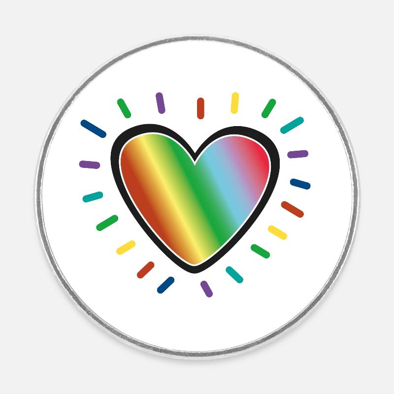 Strahlendes Herz in Regenbogen Farben - Runder Kühlschrankmagnet - Weiß