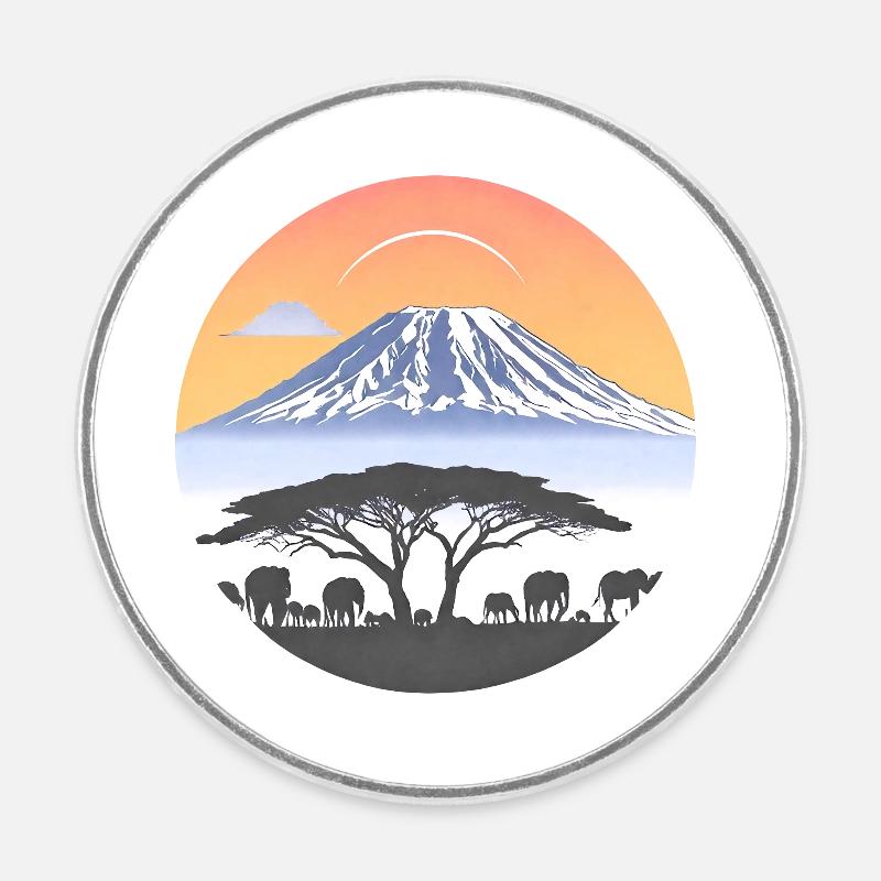Le majestueux Kilimandjaro - Magnet rond - blanc