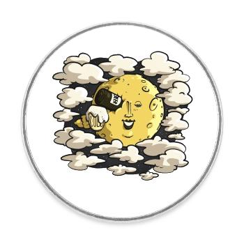 Lune de Méliès et bière - Magnet rond - blanc - Devant