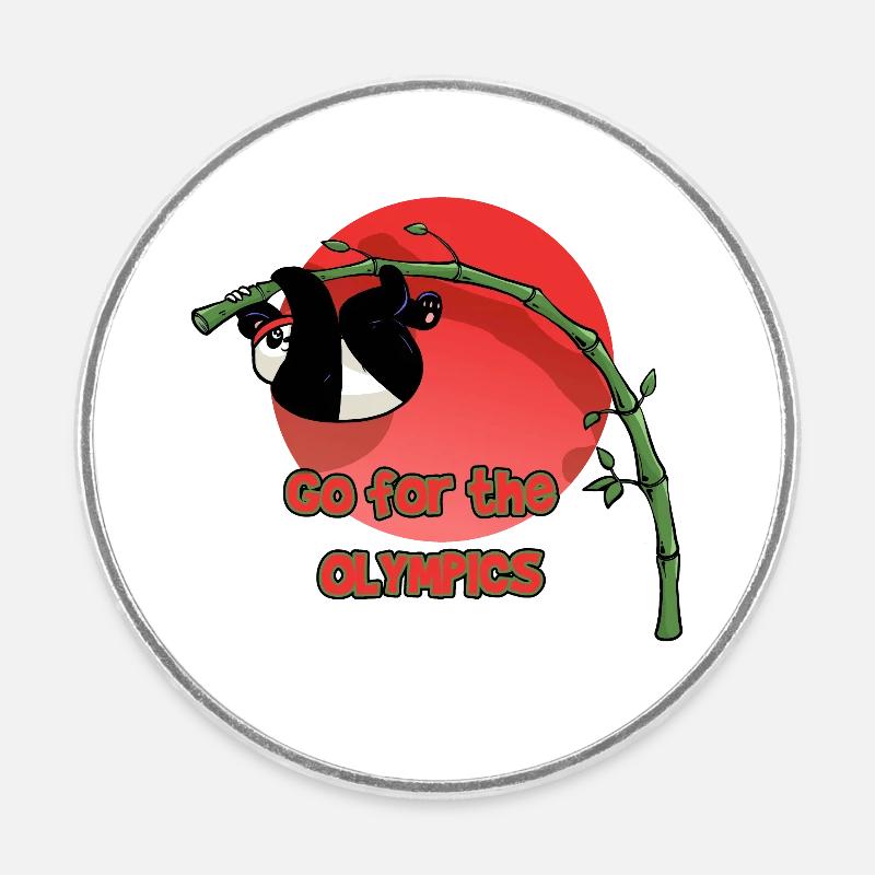 Panda Perchiste (version texte) - Magnet rond - blanc