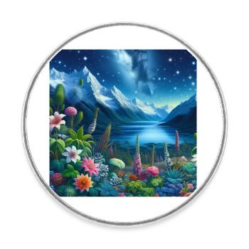 Nuit Étoilée sur Jardin Alpin n°2 - Magnet rond - blanc - Devant