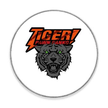 Pion Tigre Panko orange - gris - Magnet rond - blanc - Devant