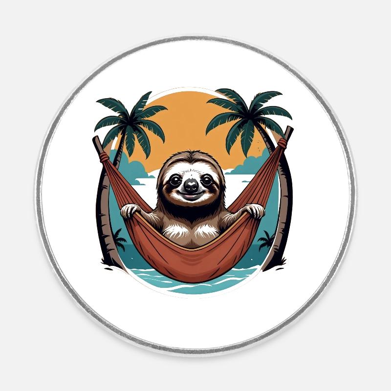 Sloth in the hammock - Round  fridge magnet - white