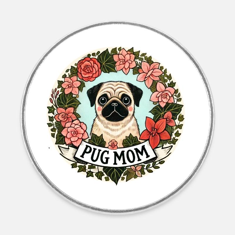 Mops-Mama - Runder Kühlschrankmagnet - Weiß
