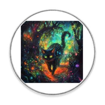 FANTASY Forest Cat 3 - Runder Kühlschrankmagnet - Weiß - Vorne