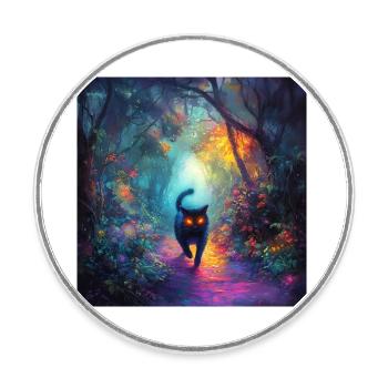FANTASY Forest Cat 5 - Runder Kühlschrankmagnet - Weiß - Vorne