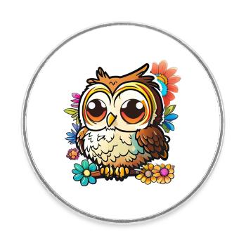 Niedliche Eule Kawaii Maskottchen - Runder Kühlschrankmagnet - Weiß - Vorne