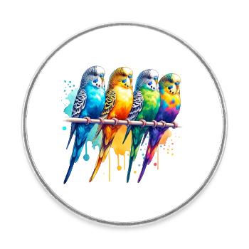 Colorful cute budgies - Round  fridge magnet - white - Front
