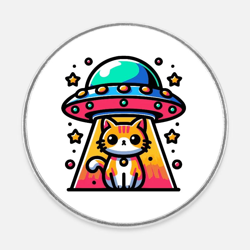 UFO Cat - Round  fridge magnet - white