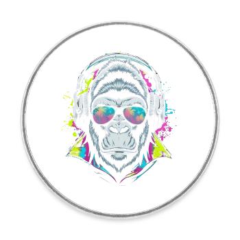 Affe mit DJ-Kopfhörern und Sonnenbrille - Runder Kühlschrankmagnet - Weiß - Vorne