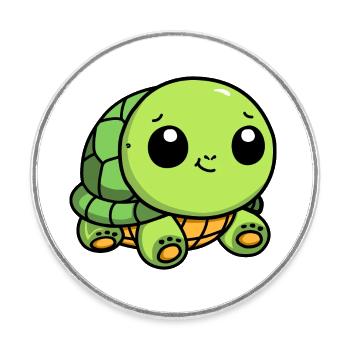 Süße Chibi-Schildkröte | Niedliches Cartoon-Design - Runder Kühlschrankmagnet - Weiß - Vorne