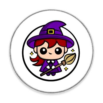 Mignonne sorcière Chibi | Conception mignonne de sorcière d’Halloween - Magnet rond - blanc - Devant