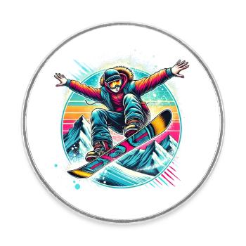 Snowboard Jump - Runder Kühlschrankmagnet - Weiß - Vorne