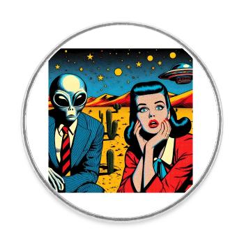 « On rentre à la maison ! » - Magnet rond - blanc - Devant