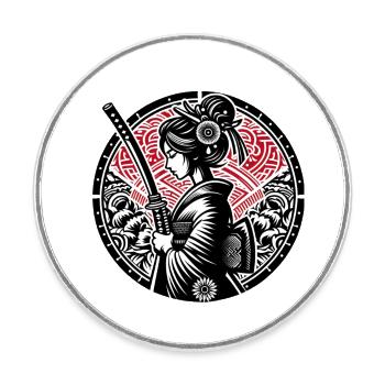 Samurai Girl - Round  fridge magnet - white - Front