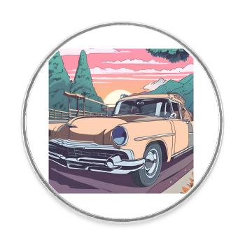 classic car road trip - Round  fridge magnet - white - Front