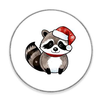 Waschbär Weihnachten Wasserfarben - Runder Kühlschrankmagnet - Weiß - Vorne