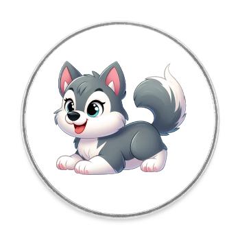 Wolf 15 - Round  fridge magnet - white - Front