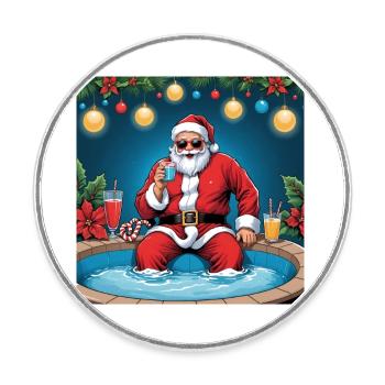Père Noël piscine Cadeaux amusants Noël - Magnet rond - blanc - Devant