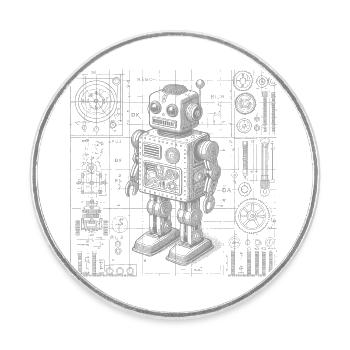 Roboter - Runder Kühlschrankmagnet - Weiß - Vorne