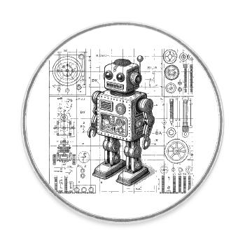 Roboter - Runder Kühlschrankmagnet - Weiß - Vorne