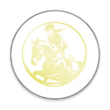 Cheval de selle femme - Magnet rond - blanc - Devant