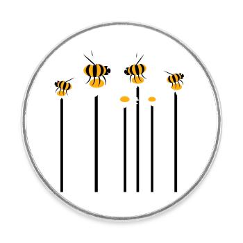 Lots of bees, bumblebees, daisies, pollinating flowers - Round  fridge magnet - white - Front
