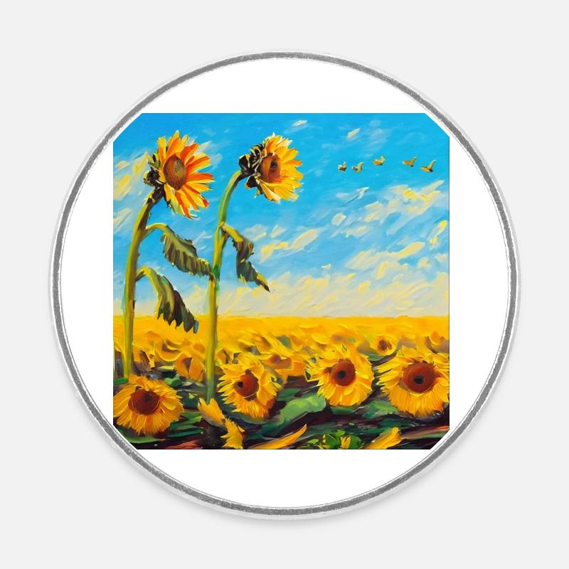 Sunflowers - Round fridge magnet - white