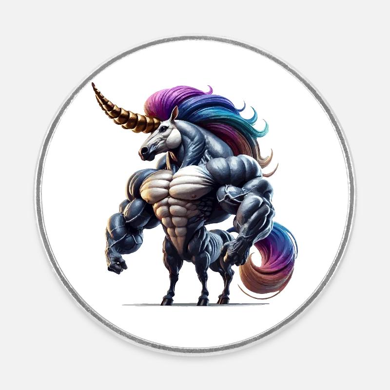 Super licorne - Magnet rond - blanc