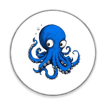 Octopus Drawing Blue - Round  fridge magnet - white - Front