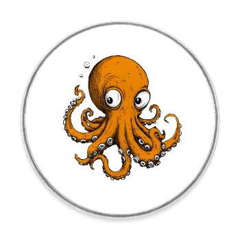 Octopus Drawing Orange - Round  fridge magnet - white - Front